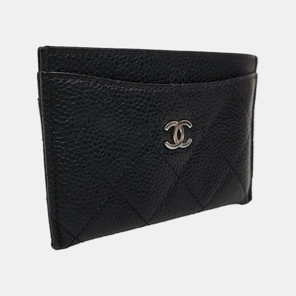 Authenticated pre-owned CLASSIC FLAP Quilted Grained Calfskin Black Card Holder - Card Holder at Looply