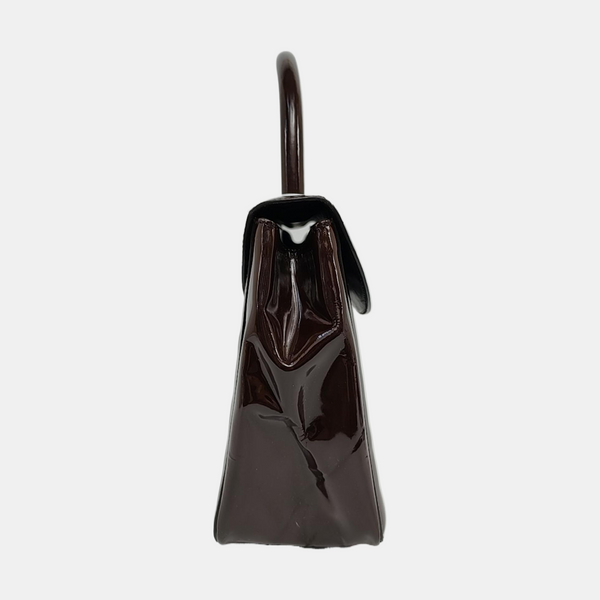Patent Leather Top Handle Bag Brown
