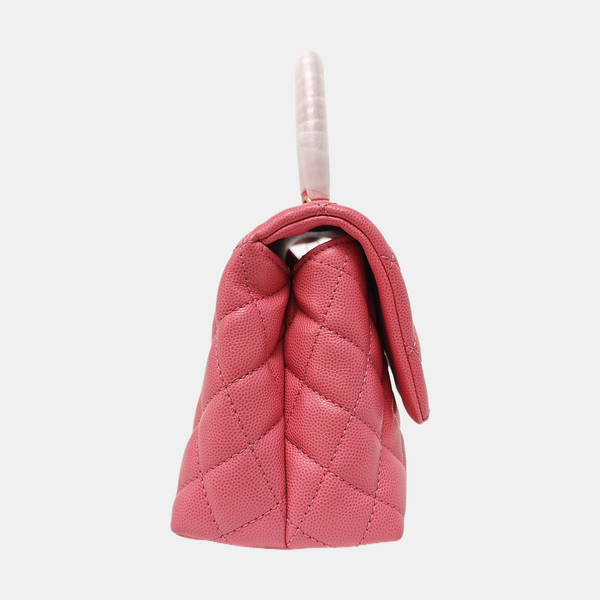 COCO HANDLE Small Quilted Grained Calfskin Pink