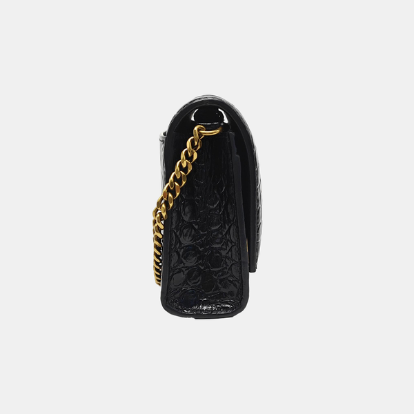 Hourglass Wallet On Chain Small Calfskin Black