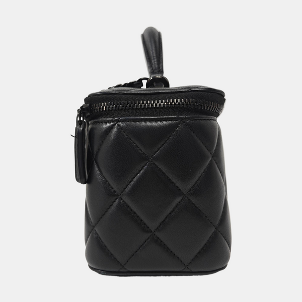 BOLSOS DE COSMÉTICOS VINTAGE Piel de Cordero Acolchada Negra