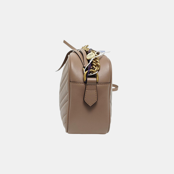 Authenticated pre-owned GG Marmont Small Quilted Calfskin Beige - Shoulder Bag at Looply