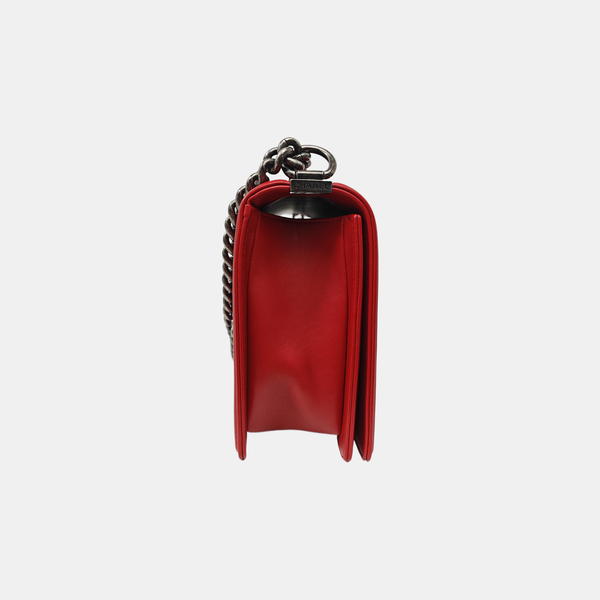 BOY CHANEL Large Quilted Calfskin Red