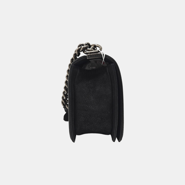 BOY CHANEL Medium Quilted Grained Calfskin Black