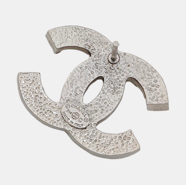 CC Logo Metal Silver Stud Earrings