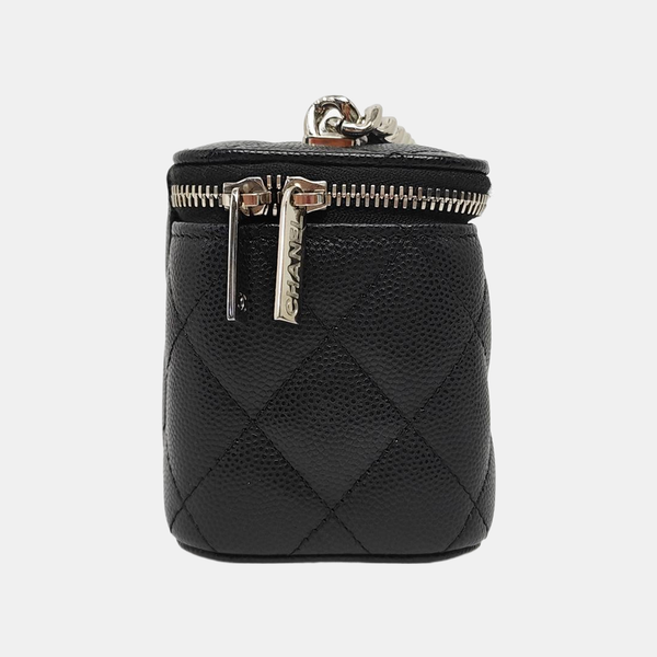 Quilted Grained Calfskin Shoulder Bag Black