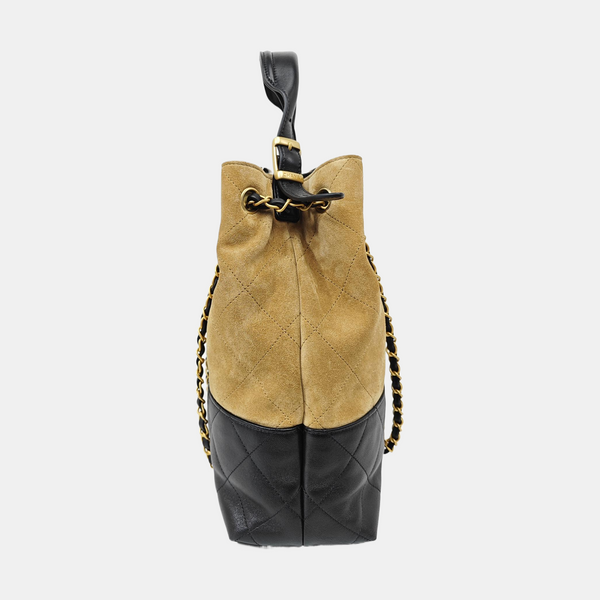 Quilted Suede Shoulder Bag Beige