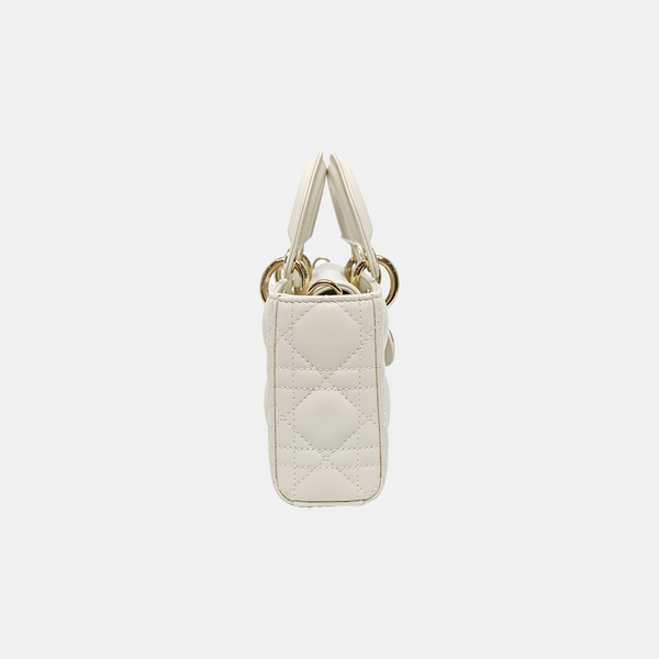 Lady D-Joy Small Cannage Lambskin White