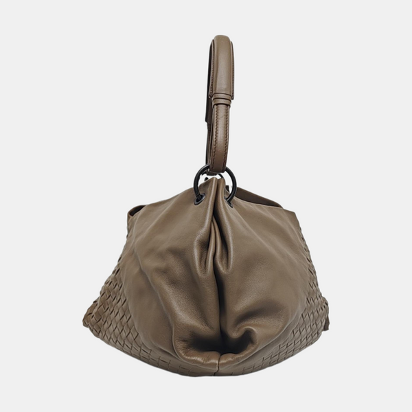 Lambskin Top Handle Bag Brown