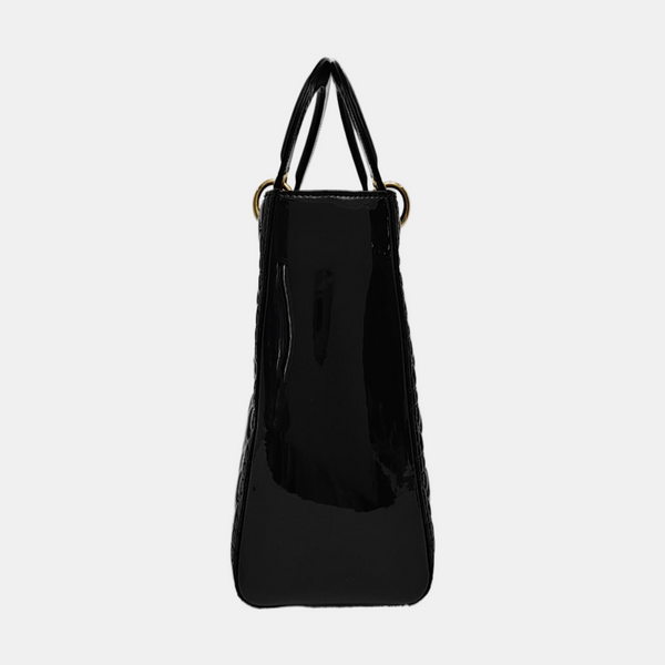 Lady Dior Large Cannage Patent Leather Black