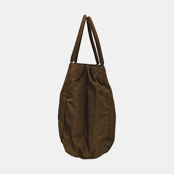 Nylon Top Handle Bag Brown