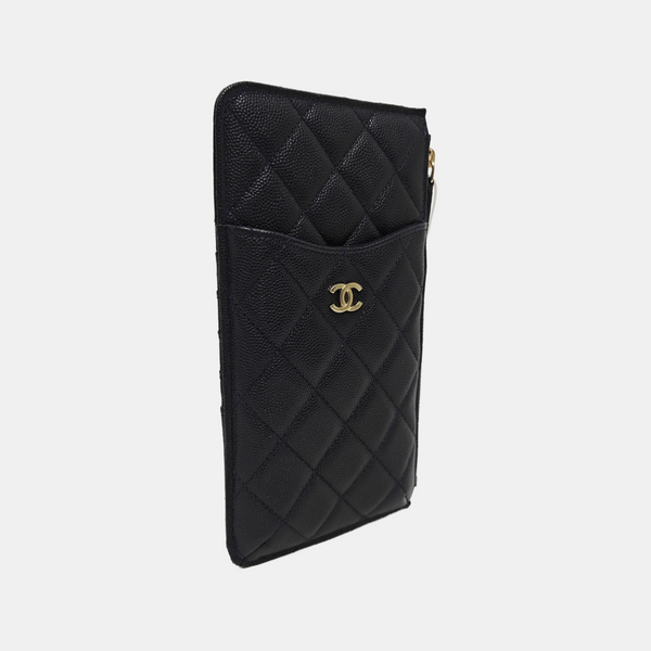 Quilted Grained Calfskin Wallet Blue