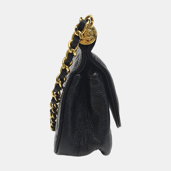 Quilted Grained Calfskin Shoulder Bag Black