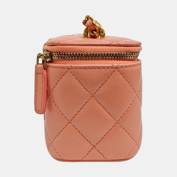 VANITY CASE Mini Quilted Lambskin Pink