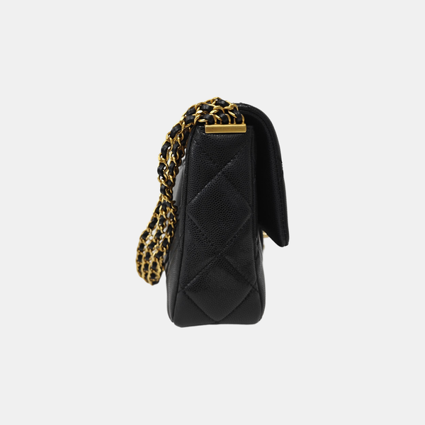 Quilted Grained Calfskin Shoulder Bag Small Black