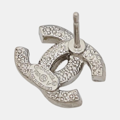 CC Logo Metal Silver Stud Earrings