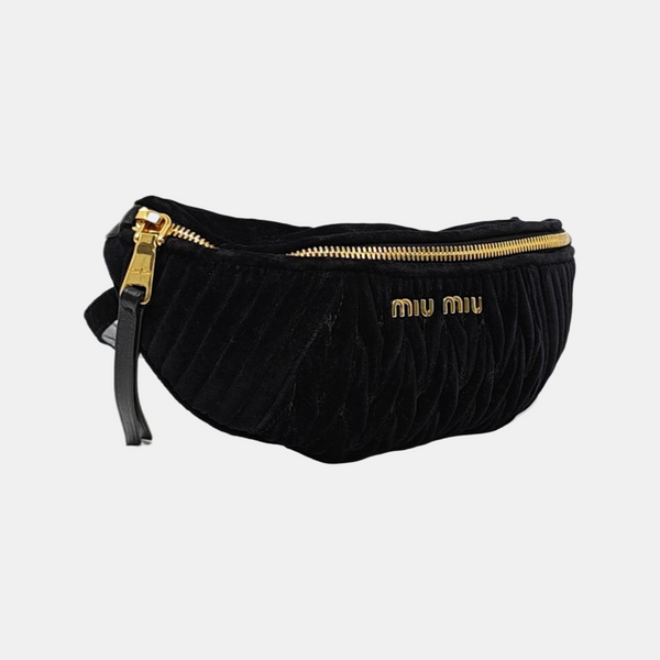 Two-Tone Waist Bag Quilted Velvet Black