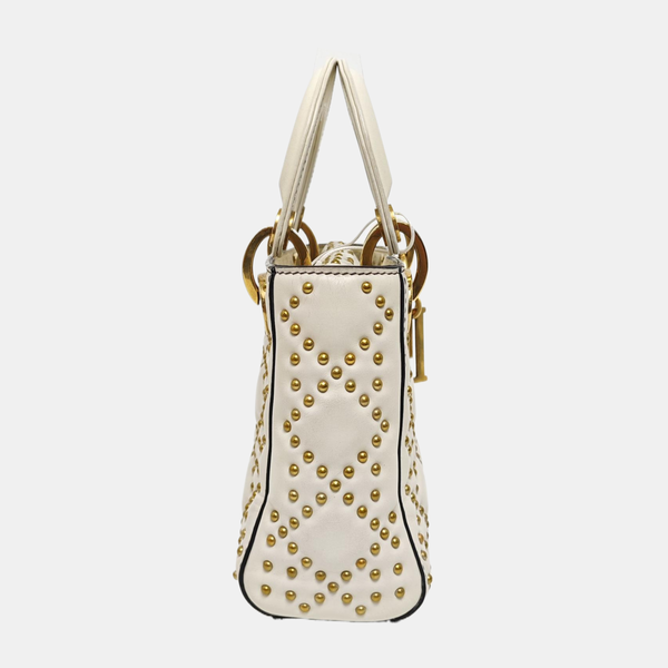 Authenticated pre-owned Lady Dior Mini Lambskin White - Tote Bag at Looply