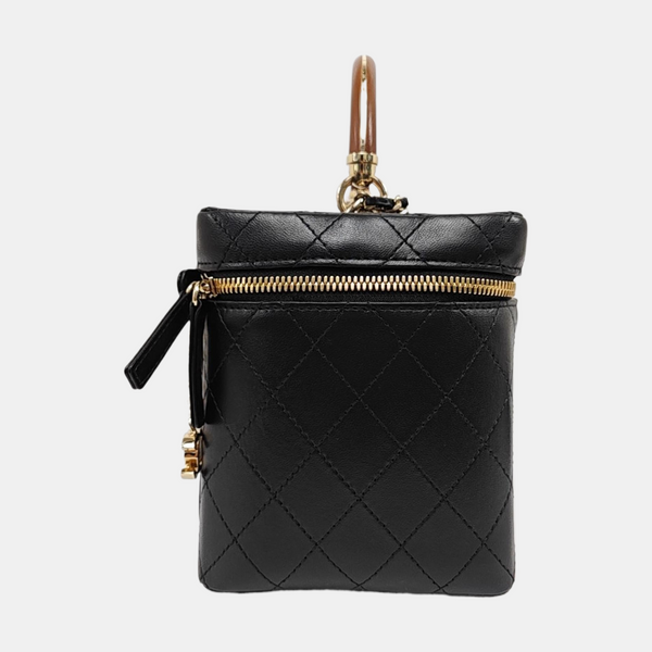 VINTAGE COSMETIC BAGS Quilted Lambskin Black