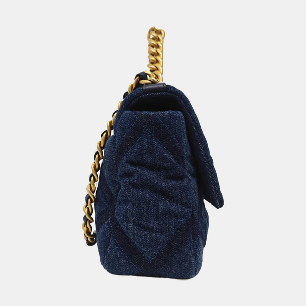 CHANEL 19 Small Quilted Denim Blue