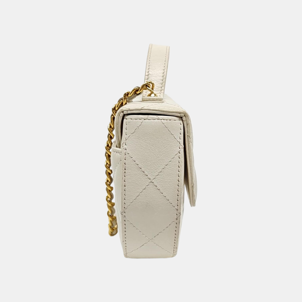 Quilted Calfskin Shoulder Bag White