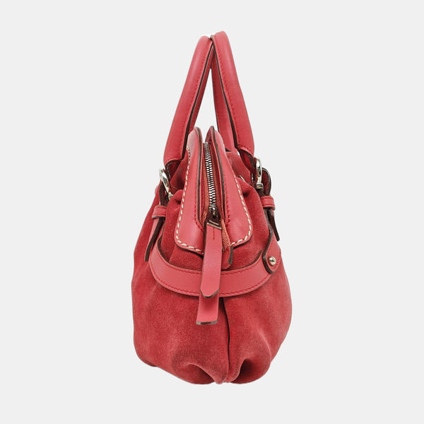 Suede Top Handle Bag Red