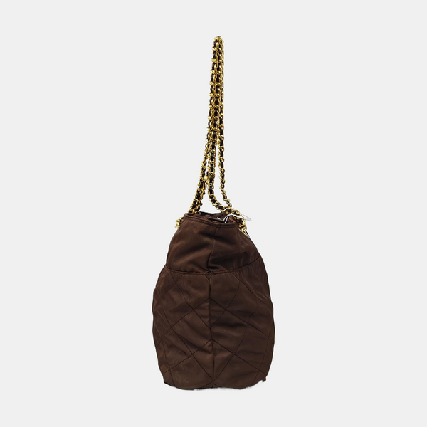 Quilted Nylon Tote Bag Brown