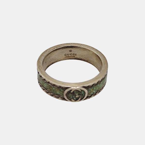 Interlocking G 925 Sterling Silver Green Ring HK 19