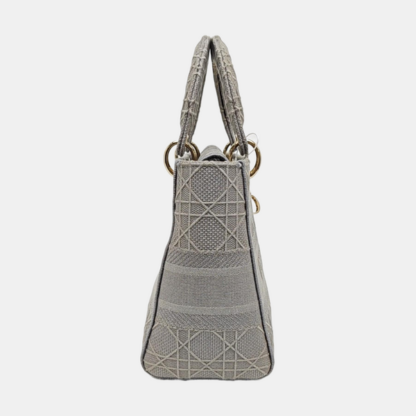 Lady D-Lite Medium Cannage Canvas Gray