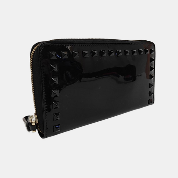 Rockstud Patent Leather Black Wallet