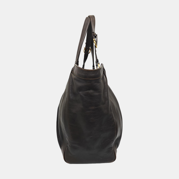 Calfskin Top Handle Bag Brown