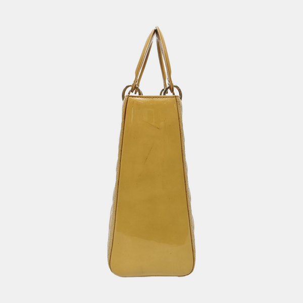 Authenticated pre-owned Lady Dior Large Quilted Patent Leather Yellow - Tote Bag at Looply