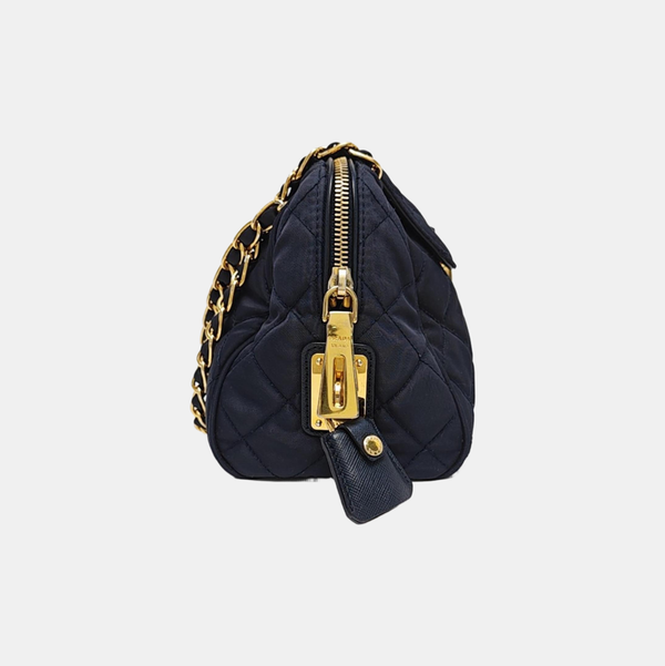 Quilted Nylon Shoulder Bag Blue
