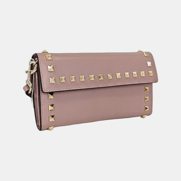 Cartera rosa de piel de ternera Rockstud