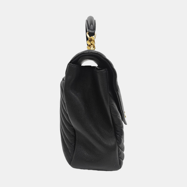 COLLEGE Large Chevron Lambskin Black
