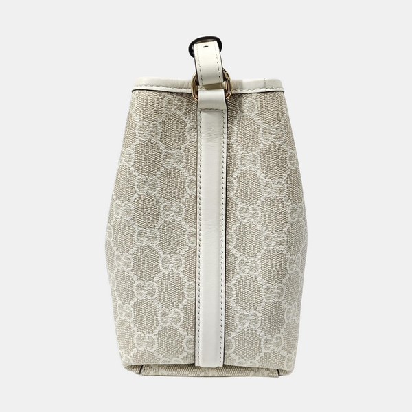 GG Emblem Small Monogram Coated Canvas Beige