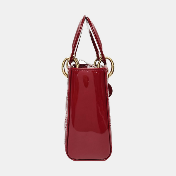 Lady Dior Mini Cannage Patent Leather Red