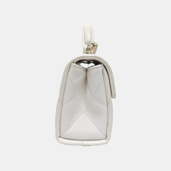 Quilted Grained Calfskin Shoulder Bag White