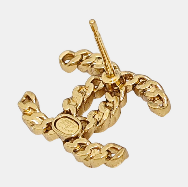 CC Logo Metal Gold Stud Earrings
