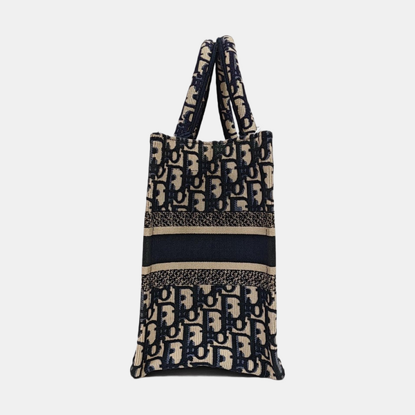 Bolso de mano Dior Book Tote pequeño de lona Oblique azul