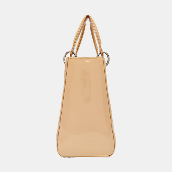 Lady Dior Medium Cannage Patent Leather Beige