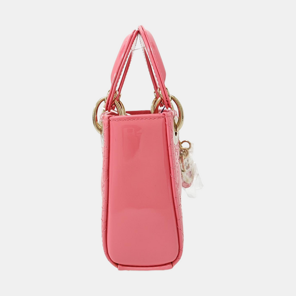 Lady Dior Mini Cannage Patent Calfskin Pink