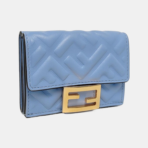 Trifold Large Lambskin Blue Card Holder