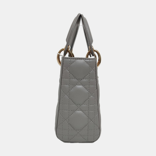 Lady Dior Mini Piel de Cordero Acolchada Gris