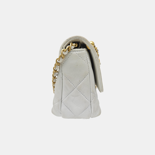 Quilted Lambskin Shoulder Bag White