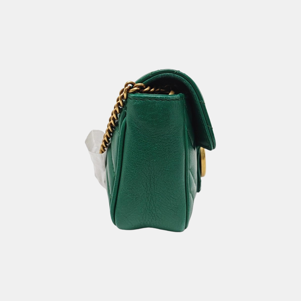 Authenticated pre-owned GG Marmont Mini Quilted Calfskin Green - Shoulder Bag at Looply