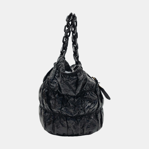 Quilted Patent Leather Shoulder Bag Black