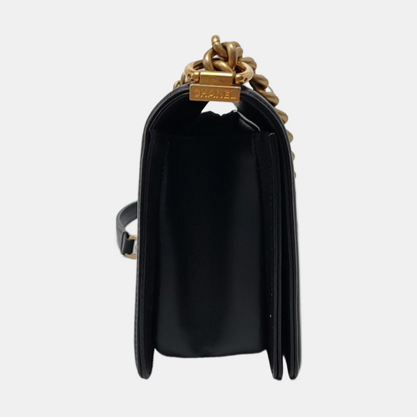 Authenticated pre-owned BOY CHANEL Medium Quilted Grained Calfskin Black - Shoulder Bag at Looply