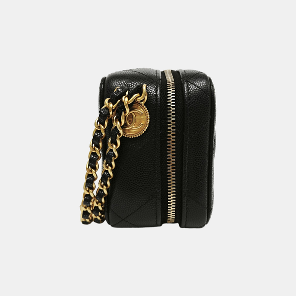 Quilted Grained Calfskin Shoulder Bag Black