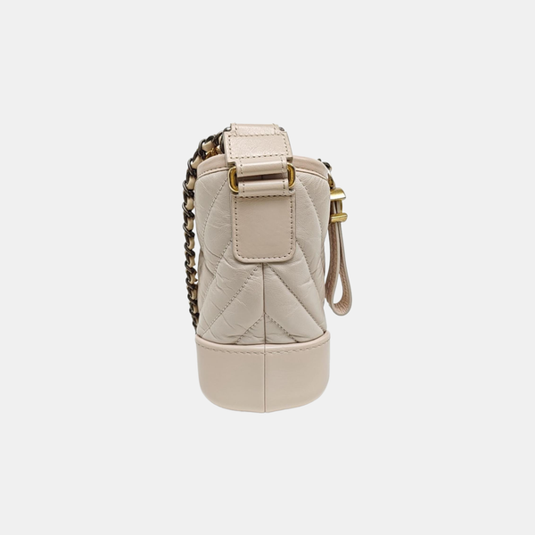 GABRIELLE Small Chevron Calfskin Beige